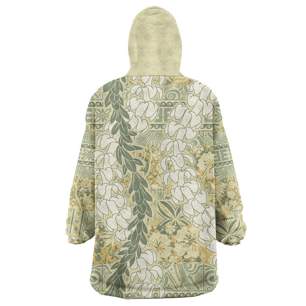 Vintage Puakenikeni and Maile Lei Wearable Blanket Hoodie Hawaiian Style Tribal Tapa Double Strand Lei