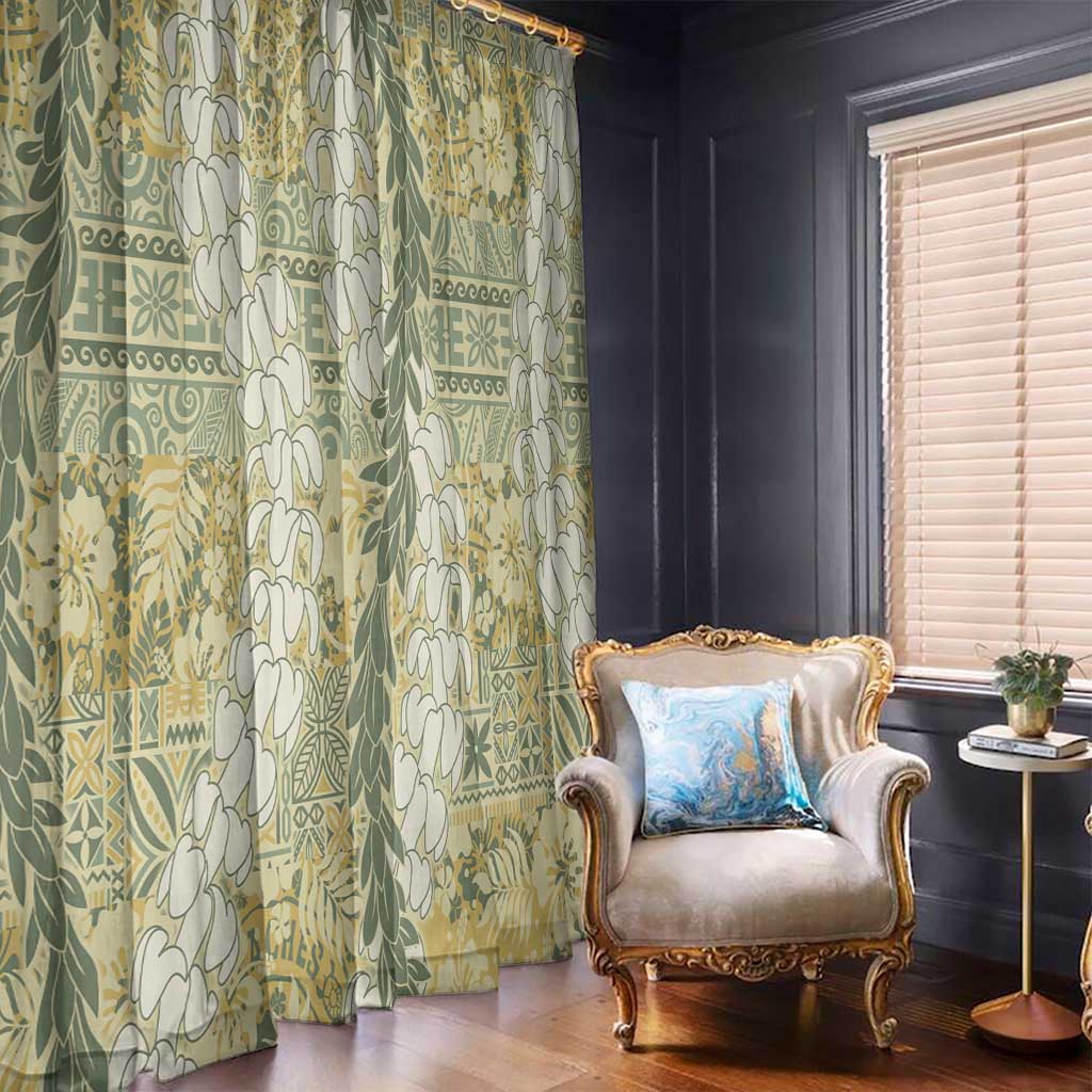 Vintage Puakenikeni and Maile Lei Window Curtain Hawaiian Style Tribal Tapa Double Strand Lei