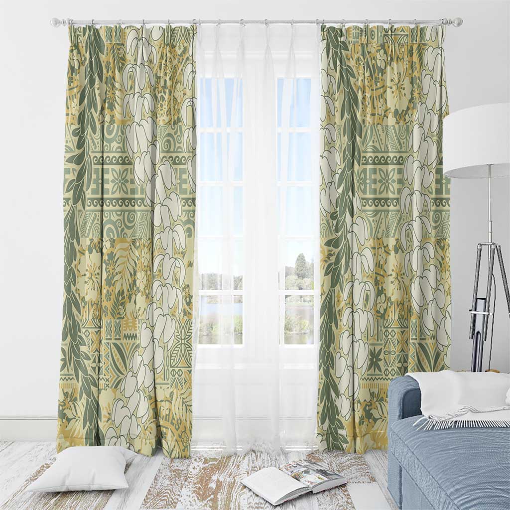 Vintage Puakenikeni and Maile Lei Window Curtain Hawaiian Style Tribal Tapa Double Strand Lei