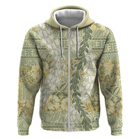 Vintage Puakenikeni and Maile Lei Zip Hoodie Hawaiian Style Tribal Tapa Double Strand Lei