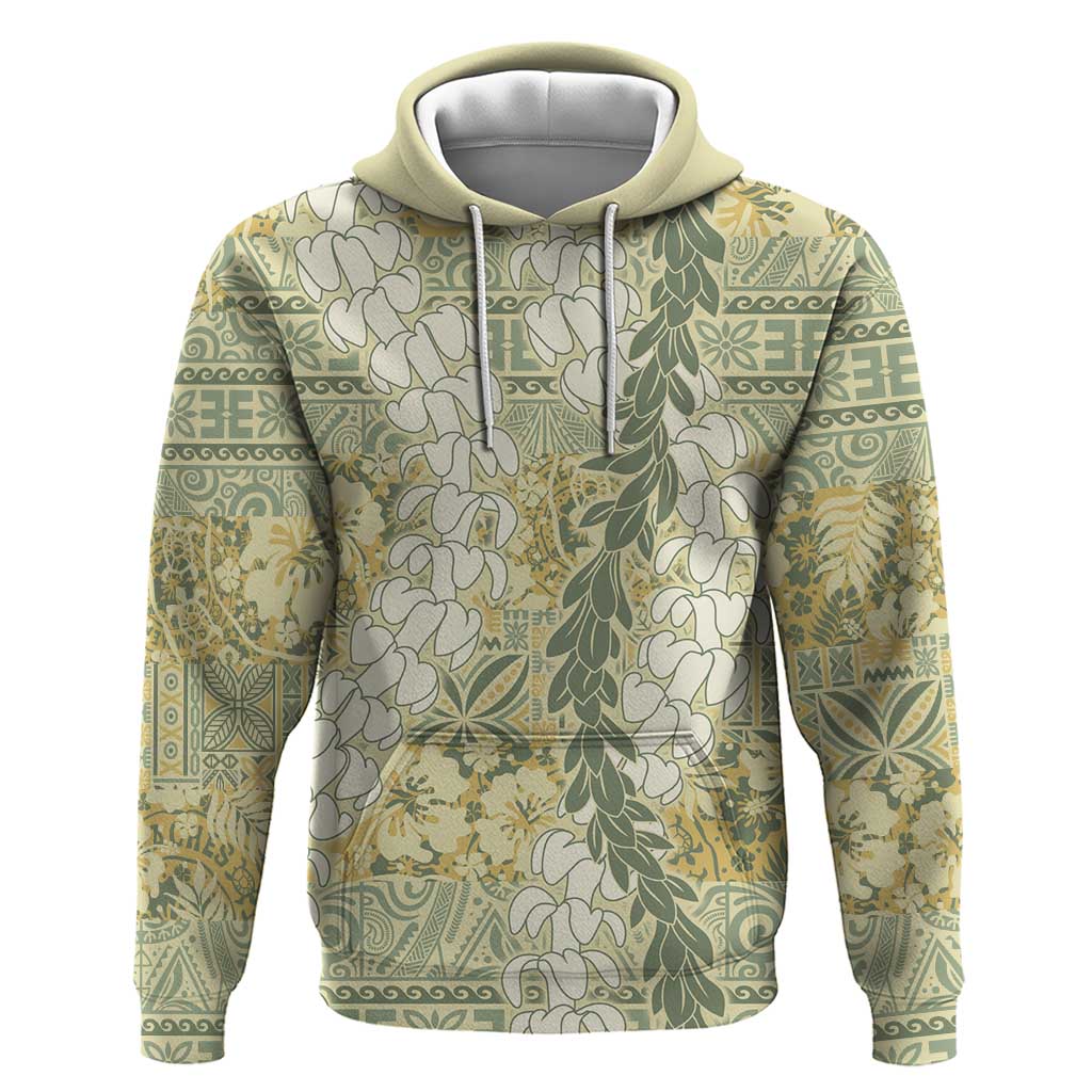 Vintage Puakenikeni and Maile Lei Zip Hoodie Hawaiian Style Tribal Tapa Double Strand Lei