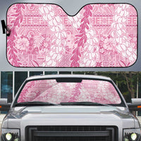 Pink Puakenikeni and Maile Lei Auto Sun Shade Hawaiian Style Tribal Tapa Double Strand Lei LT9 Pink - Polynesian Pride