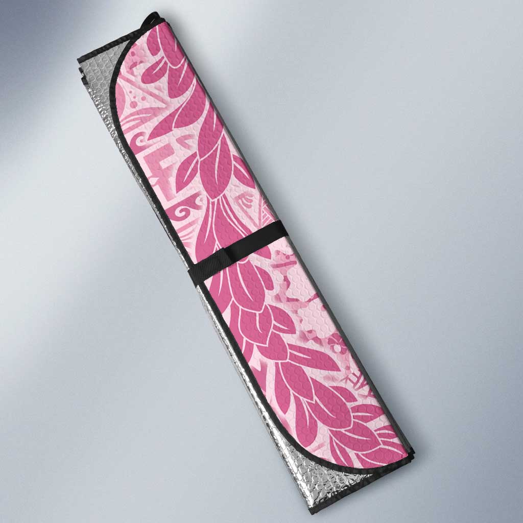Pink Puakenikeni and Maile Lei Auto Sun Shade Hawaiian Style Tribal Tapa Double Strand Lei LT9 - Polynesian Pride
