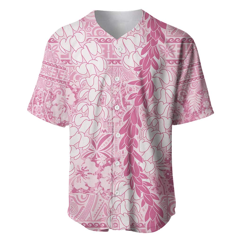 Pink Puakenikeni and Maile Lei Baseball Jersey Hawaiian Style Tribal Tapa Double Strand Lei