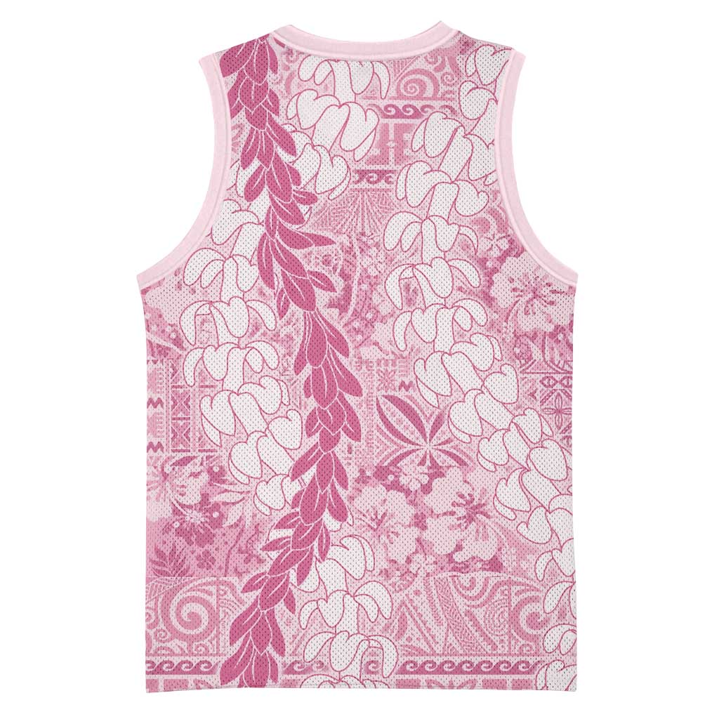 Pink Puakenikeni and Maile Lei Basketball Jersey Hawaiian Style Tribal Tapa Double Strand Lei - Polynesian Pride