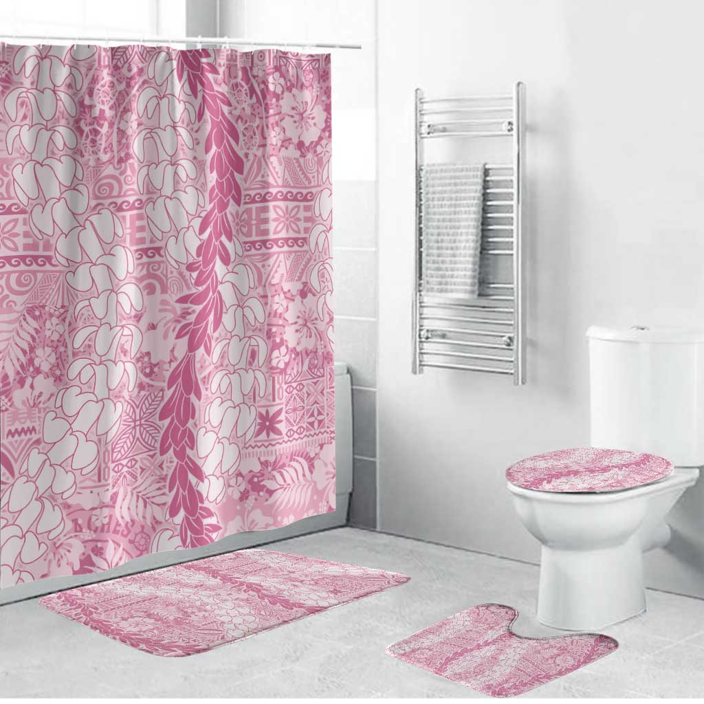Pink Puakenikeni and Maile Lei Bathroom Set Hawaiian Style Tribal Tapa Double Strand Lei - Polynesian Pride