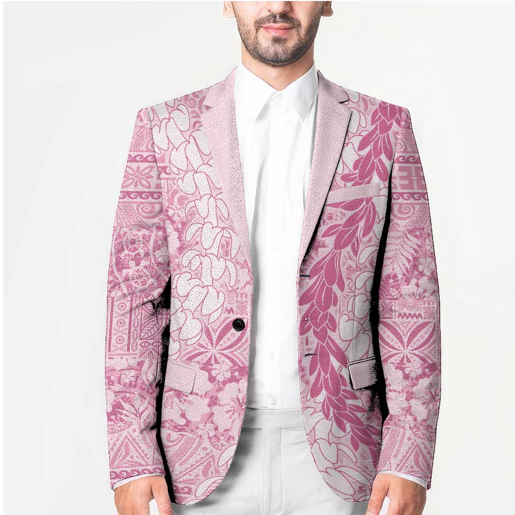 Pink Puakenikeni and Maile Lei Blazer Hawaiian Style Tribal Tapa Double Strand Lei - Polynesian Pride