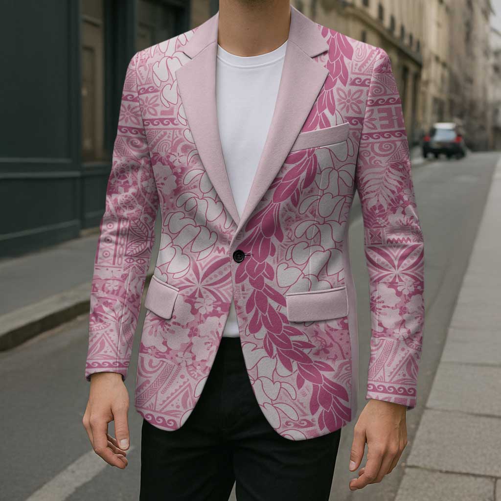 Pink Puakenikeni and Maile Lei Blazer Hawaiian Style Tribal Tapa Double Strand Lei - Polynesian Pride