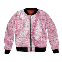 Pink Puakenikeni and Maile Lei Bomber Jacket Hawaiian Style Tribal Tapa Double Strand Lei