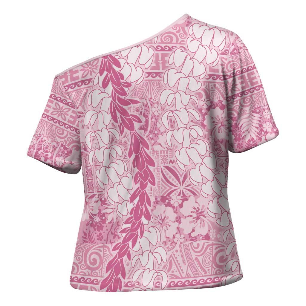 Pink Puakenikeni and Maile Lei Cross Shoulder Shirt Hawaiian Style Tribal Tapa Double Strand Lei - Polynesian Pride