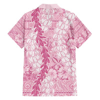 Pink Puakenikeni and Maile Lei Family Matching Long Sleeve Bodycon Dress and Hawaiian Shirt Hawaiian Style Tribal Tapa Double Strand Lei