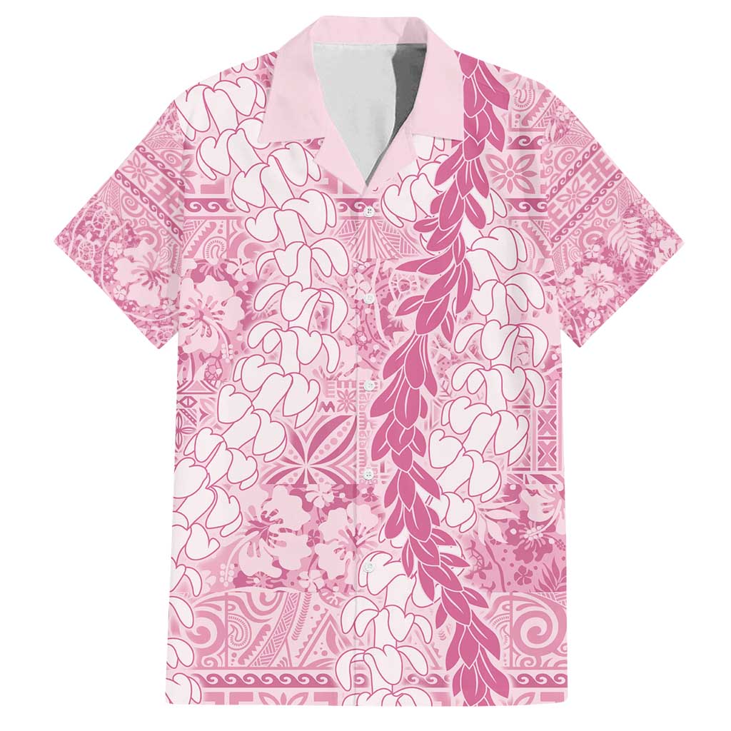 Pink Puakenikeni and Maile Lei Family Matching Off Shoulder Maxi Dress and Hawaiian Shirt Hawaiian Style Tribal Tapa Double Strand Lei