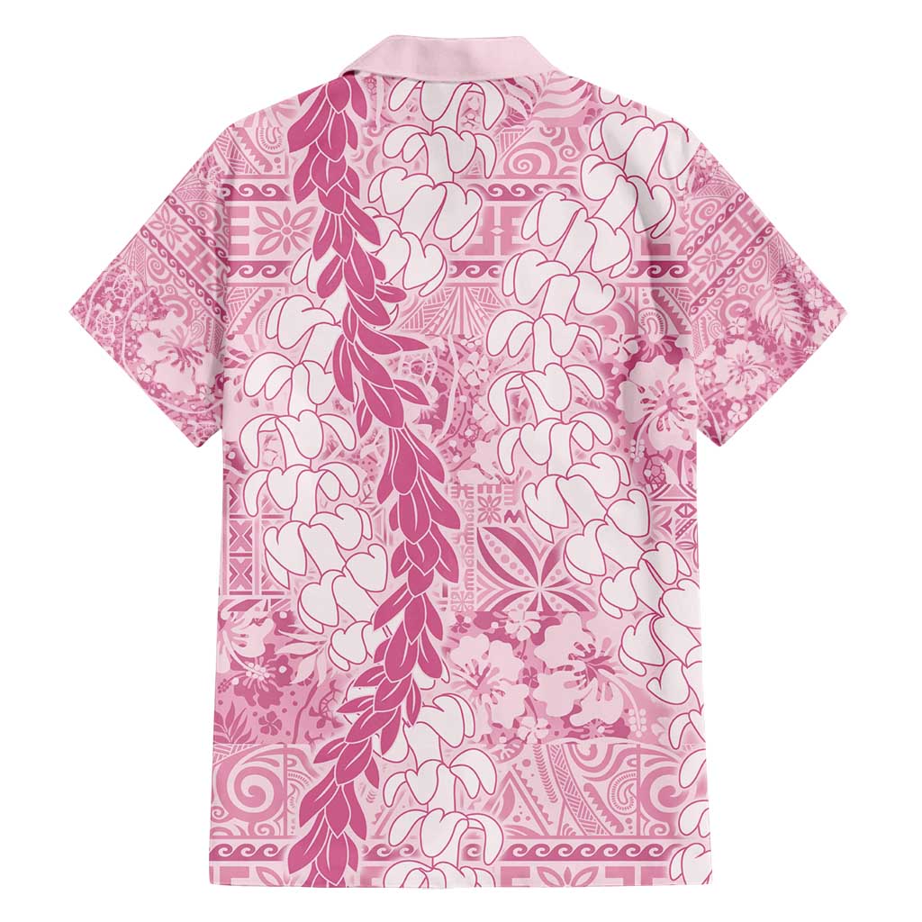 Pink Puakenikeni and Maile Lei Family Matching Puletasi and Hawaiian Shirt Hawaiian Style Tribal Tapa Double Strand Lei