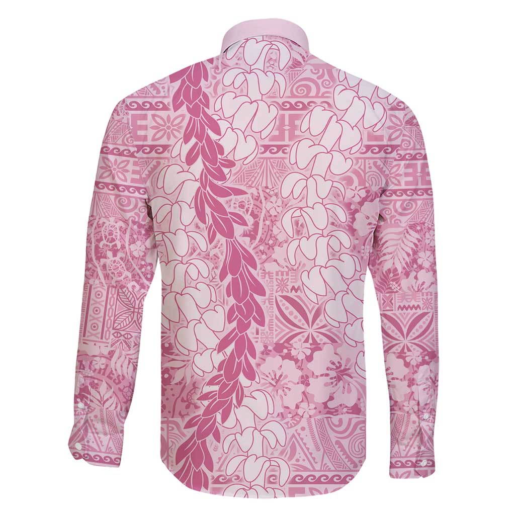 Pink Puakenikeni and Maile Lei Family Matching Short Sleeve Bodycon Dress and Hawaiian Shirt Hawaiian Style Tribal Tapa Double Strand Lei