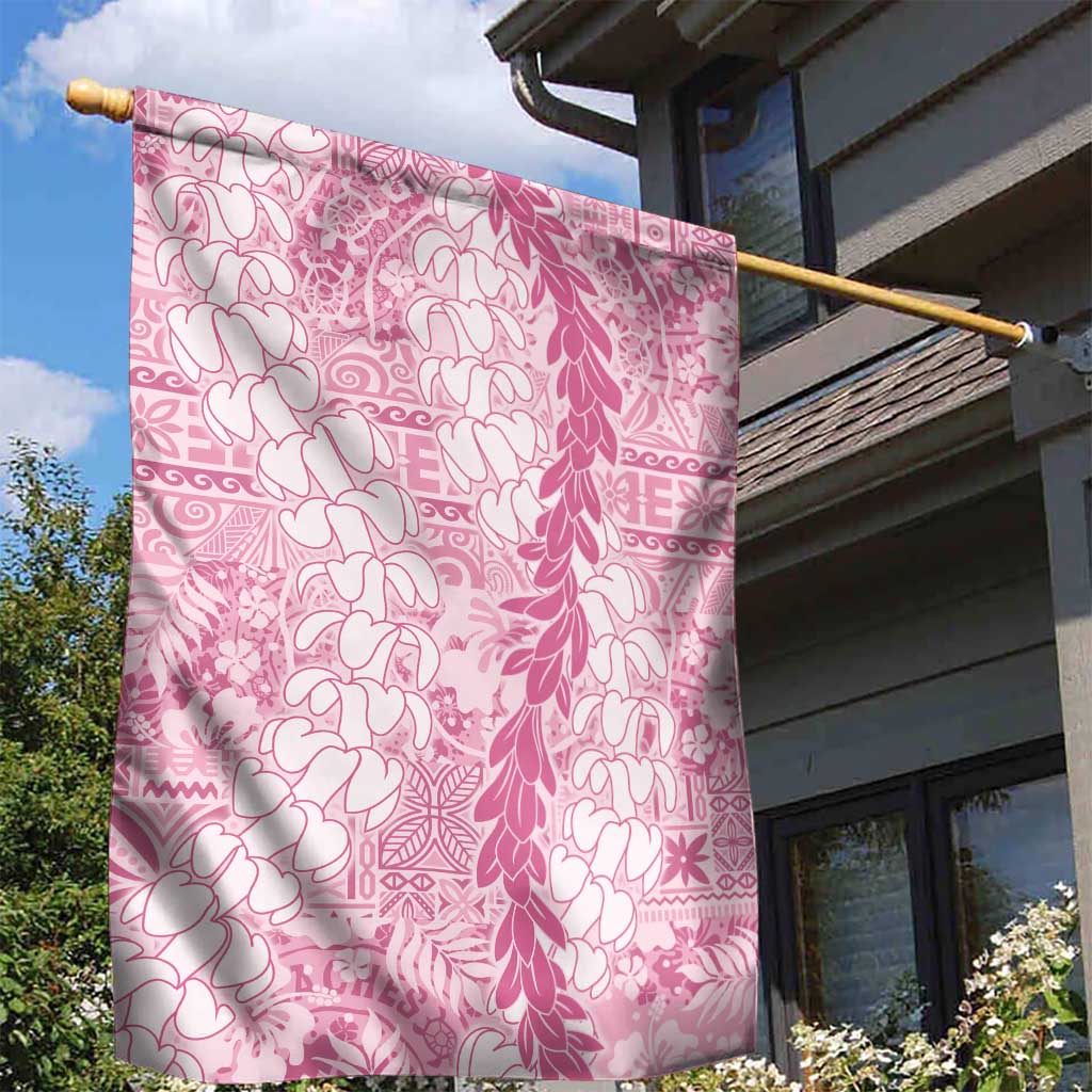 Pink Puakenikeni and Maile Lei Garden Flag Hawaiian Style Tribal Tapa Double Strand Lei