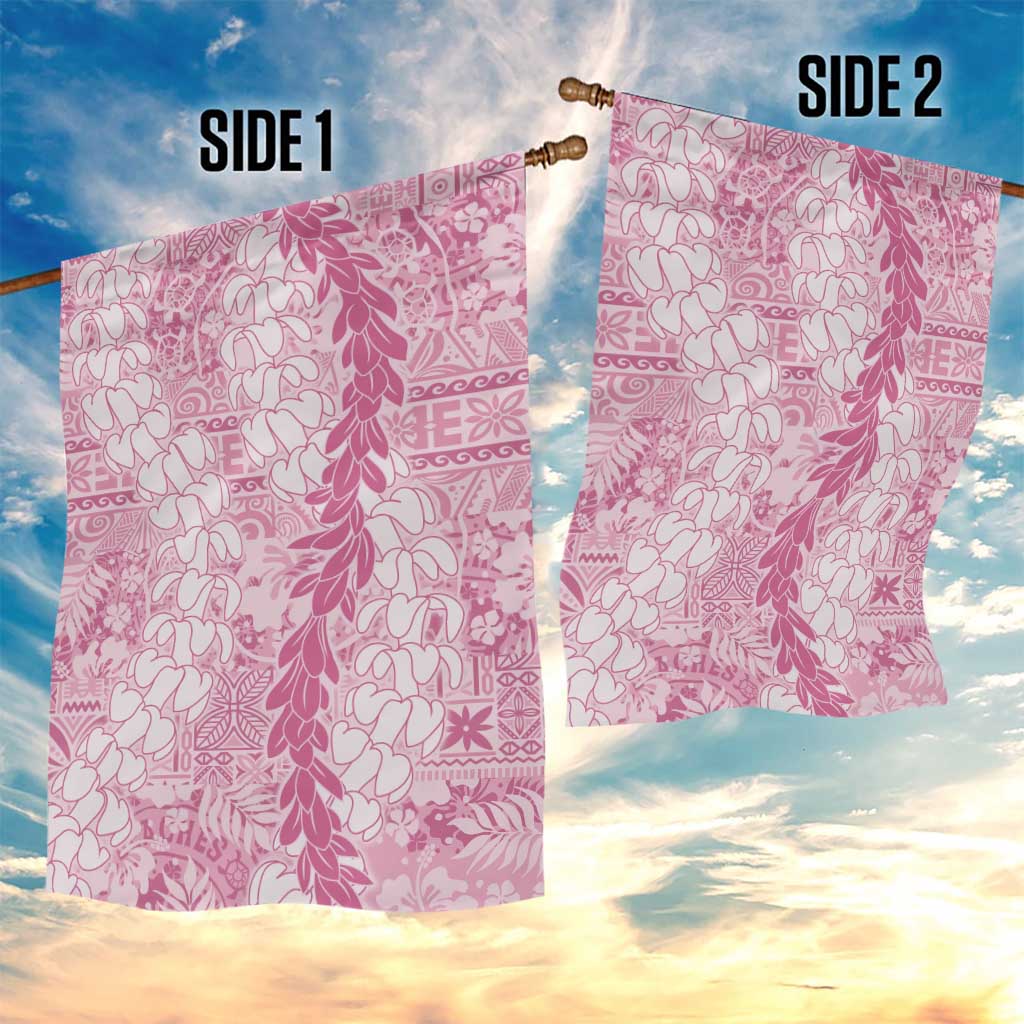 Pink Puakenikeni and Maile Lei Garden Flag Hawaiian Style Tribal Tapa Double Strand Lei