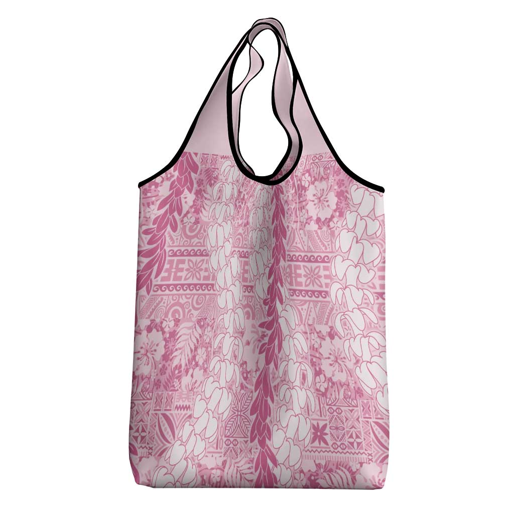 Pink Puakenikeni and Maile Lei Grocery Bag Hawaiian Style Tribal Tapa Double Strand Lei