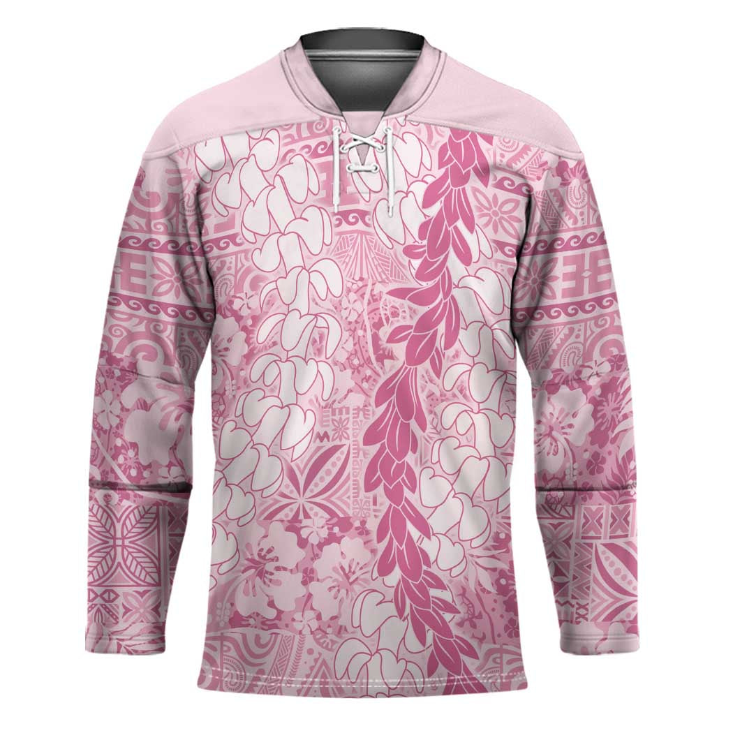 Pink Puakenikeni and Maile Lei Hockey Jersey Hawaiian Style Tribal Tapa Double Strand Lei - Polynesian Pride