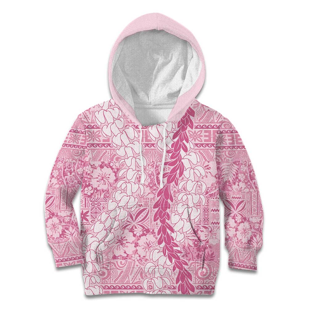 Pink Puakenikeni and Maile Lei Kid Hoodie Hawaiian Style Tribal Tapa Double Strand Lei