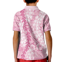 Pink Puakenikeni and Maile Lei Kid Polo Shirt Hawaiian Style Tribal Tapa Double Strand Lei