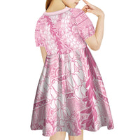 Pink Puakenikeni and Maile Lei Kid Short Sleeve Dress Hawaiian Style Tribal Tapa Double Strand Lei