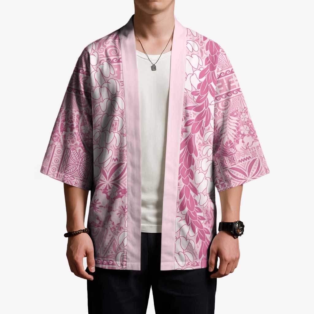 Pink Puakenikeni and Maile Lei Kimono Hawaiian Style Tribal Tapa Double Strand Lei - Polynesian Pride