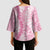 Pink Puakenikeni and Maile Lei Kimono Sleeve Blouse Hawaiian Style Tribal Tapa Double Strand Lei - Polynesian Pride