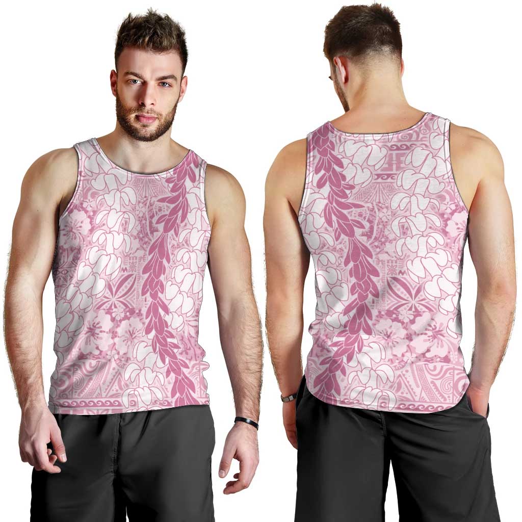 Pink Puakenikeni and Maile Lei Men Tank Top Hawaiian Style Tribal Tapa Double Strand Lei