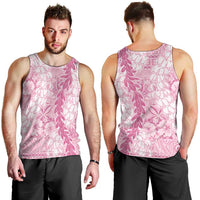 Pink Puakenikeni and Maile Lei Men Tank Top Hawaiian Style Tribal Tapa Double Strand Lei
