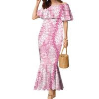 Pink Puakenikeni and Maile Lei Mermaid Dress Hawaiian Style Tribal Tapa Double Strand Lei