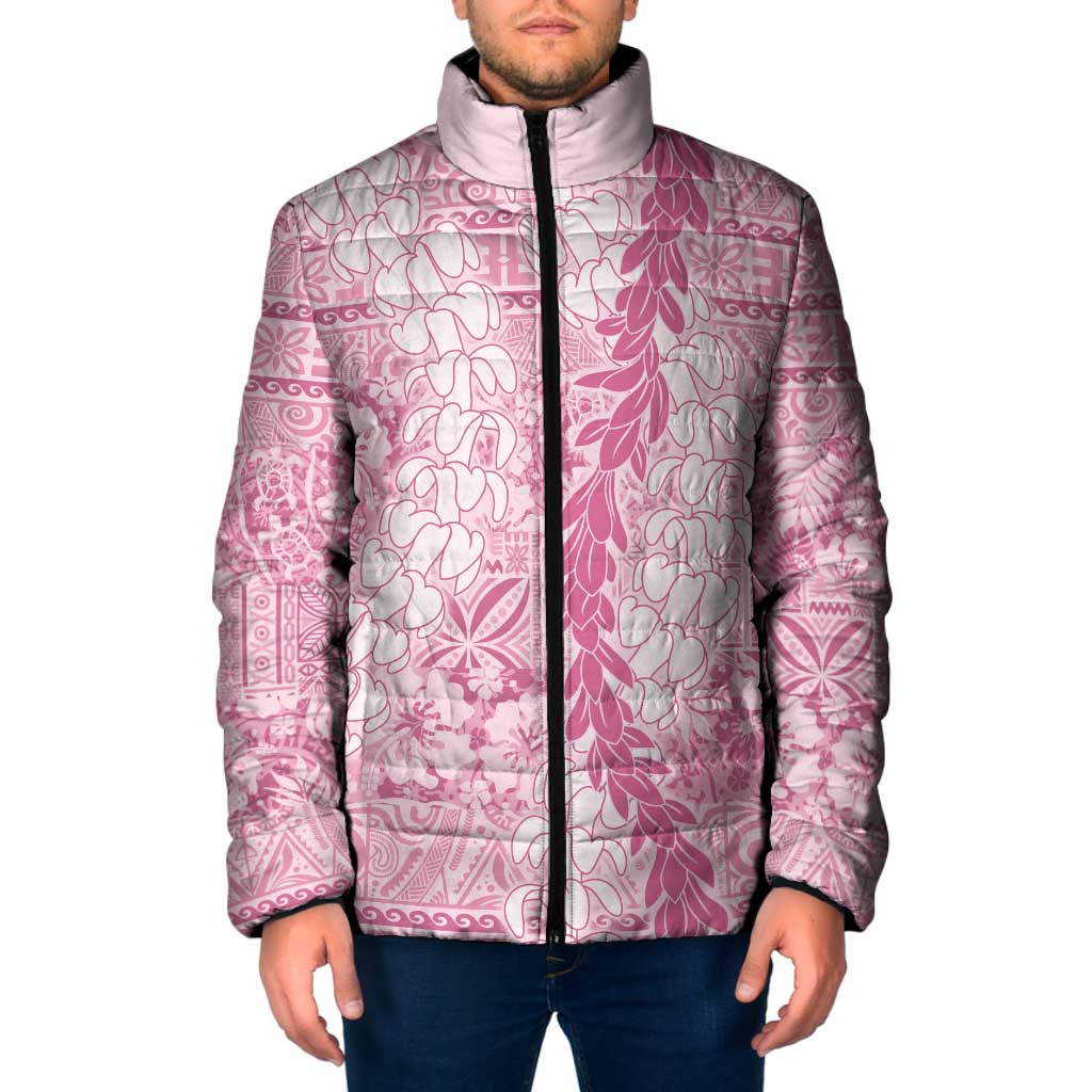 Pink Puakenikeni and Maile Lei Padded Jacket Hawaiian Style Tribal Tapa Double Strand Lei - Polynesian Pride