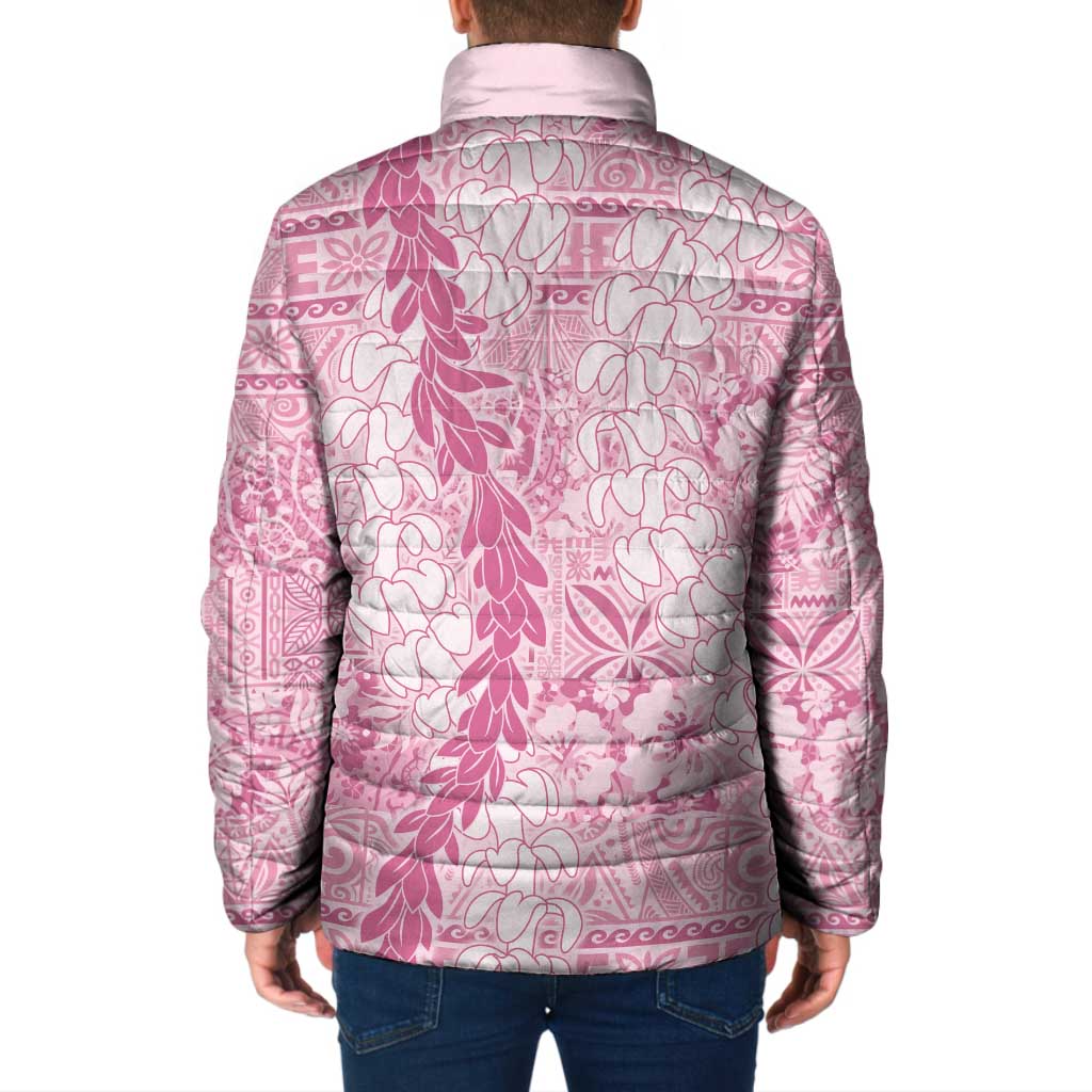 Pink Puakenikeni and Maile Lei Padded Jacket Hawaiian Style Tribal Tapa Double Strand Lei - Polynesian Pride