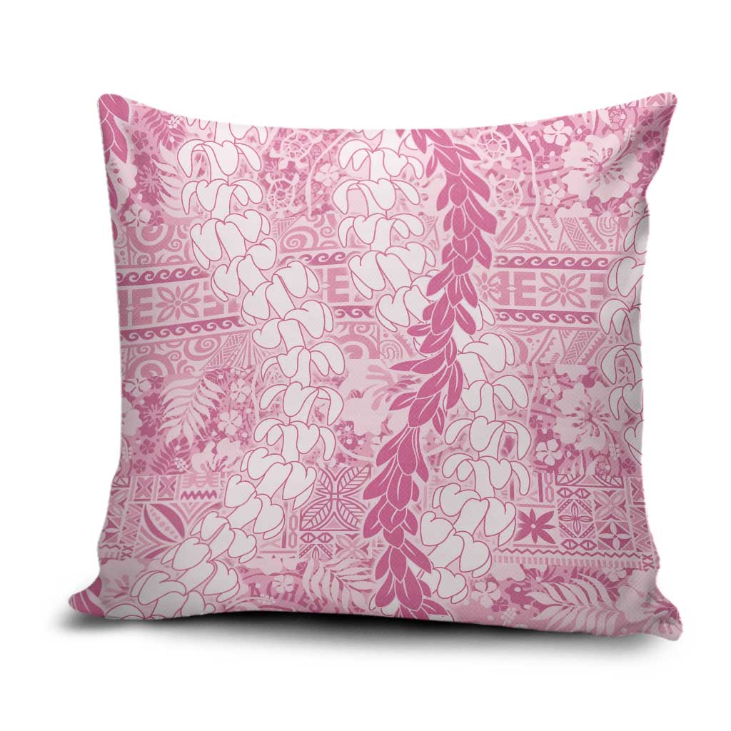 Pink Puakenikeni and Maile Lei Pillow Cover Hawaiian Style Tribal Tapa Double Strand Lei - Polynesian Pride