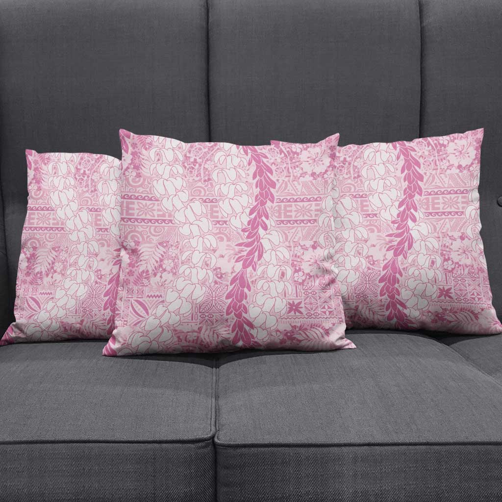 Pink Puakenikeni and Maile Lei Pillow Cover Hawaiian Style Tribal Tapa Double Strand Lei - Polynesian Pride