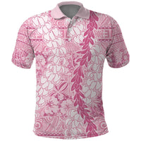 Pink Puakenikeni and Maile Lei Polo Shirt Hawaiian Style Tribal Tapa Double Strand Lei