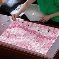 Pink Puakenikeni and Maile Lei Puzzle Hawaiian Style Tribal Tapa Double Strand Lei - Polynesian Pride