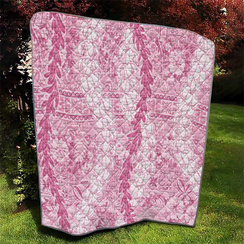 Pink Puakenikeni and Maile Lei Quilt Hawaiian Style Tribal Tapa Double Strand Lei