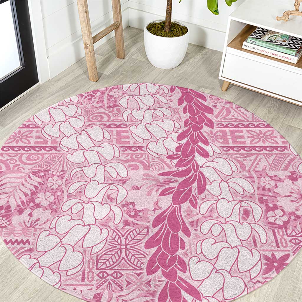 Pink Puakenikeni and Maile Lei Round Carpet Hawaiian Style Tribal Tapa Double Strand Lei LT9 Pink - Polynesian Pride
