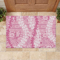 Pink Puakenikeni and Maile Lei Rubber Doormat Hawaiian Style Tribal Tapa Double Strand Lei