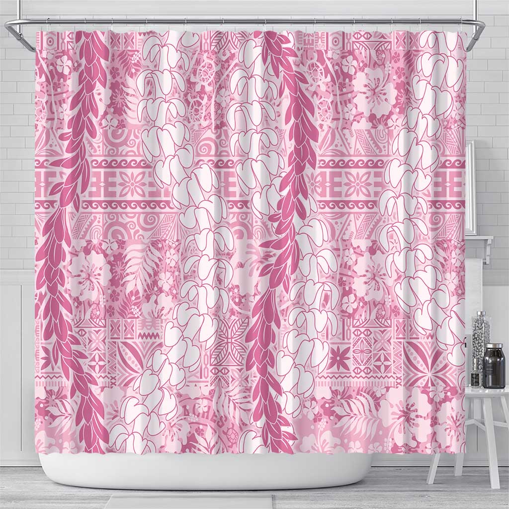 Pink Puakenikeni and Maile Lei Shower Curtain Hawaiian Style Tribal Tapa Double Strand Lei