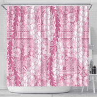 Pink Puakenikeni and Maile Lei Shower Curtain Hawaiian Style Tribal Tapa Double Strand Lei