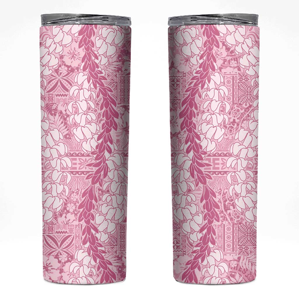Pink Puakenikeni and Maile Lei Skinny Tumbler Hawaiian Style Tribal Tapa Double Strand Lei