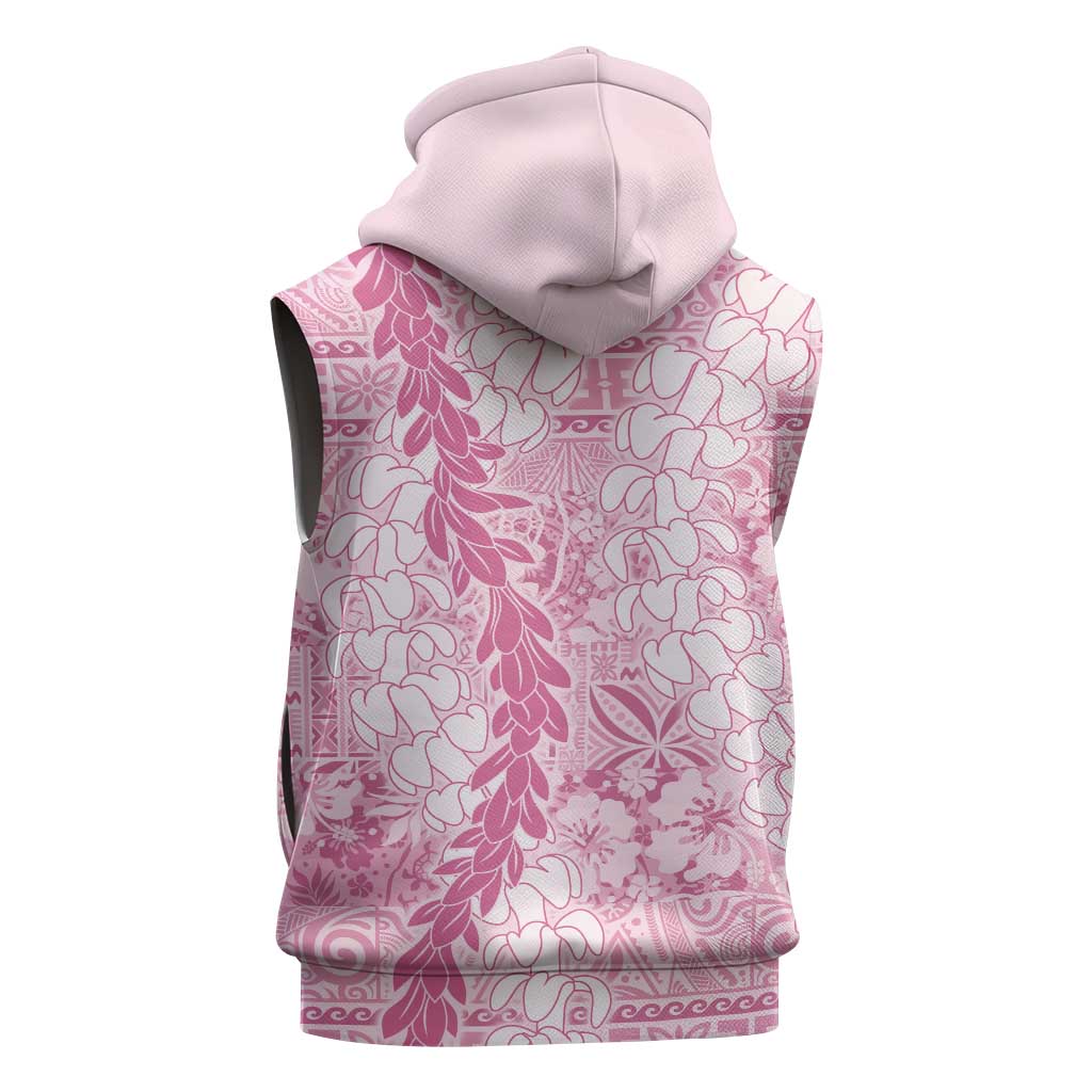 Pink Puakenikeni and Maile Lei Sleeveless Hoodie Hawaiian Style Tribal Tapa Double Strand Lei - Polynesian Pride
