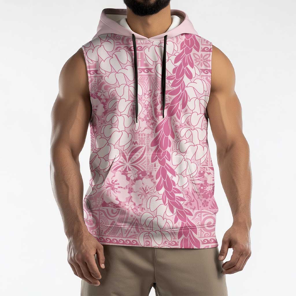 Pink Puakenikeni and Maile Lei Sleeveless Hoodie Hawaiian Style Tribal Tapa Double Strand Lei - Polynesian Pride
