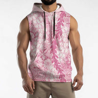 Pink Puakenikeni and Maile Lei Sleeveless Hoodie Hawaiian Style Tribal Tapa Double Strand Lei - Polynesian Pride