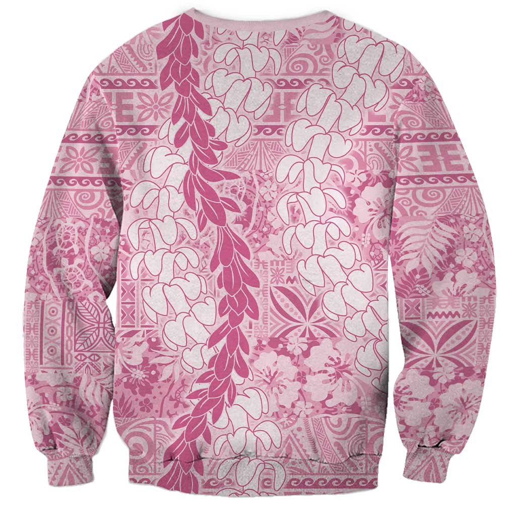 Pink Puakenikeni and Maile Lei Sweatshirt Hawaiian Style Tribal Tapa Double Strand Lei