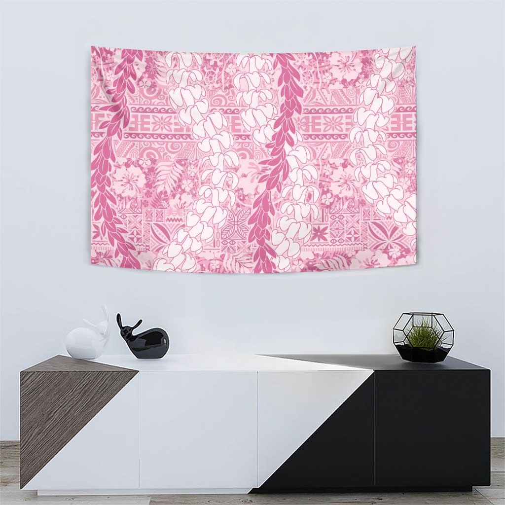 Pink Puakenikeni and Maile Lei Tapestry Hawaiian Style Tribal Tapa Double Strand Lei