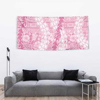 Pink Puakenikeni and Maile Lei Tapestry Hawaiian Style Tribal Tapa Double Strand Lei