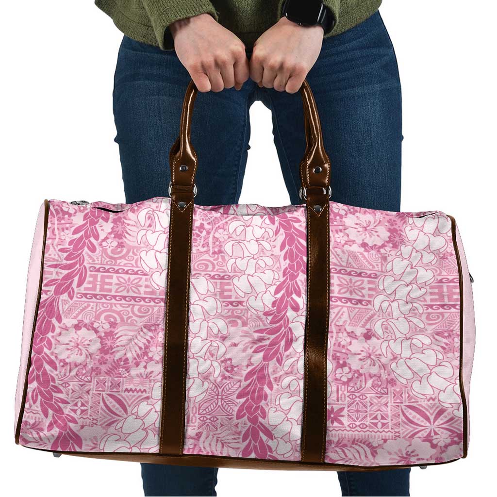 Pink Puakenikeni and Maile Lei Travel Bag Hawaiian Style Tribal Tapa Double Strand Lei - Polynesian Pride