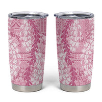 Pink Puakenikeni and Maile Lei Tumbler Cup Hawaiian Style Tribal Tapa Double Strand Lei
